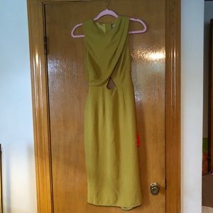 NEUTRAL LIME GREEN MIDI BODYCON DRESS W/ CUT OUTS